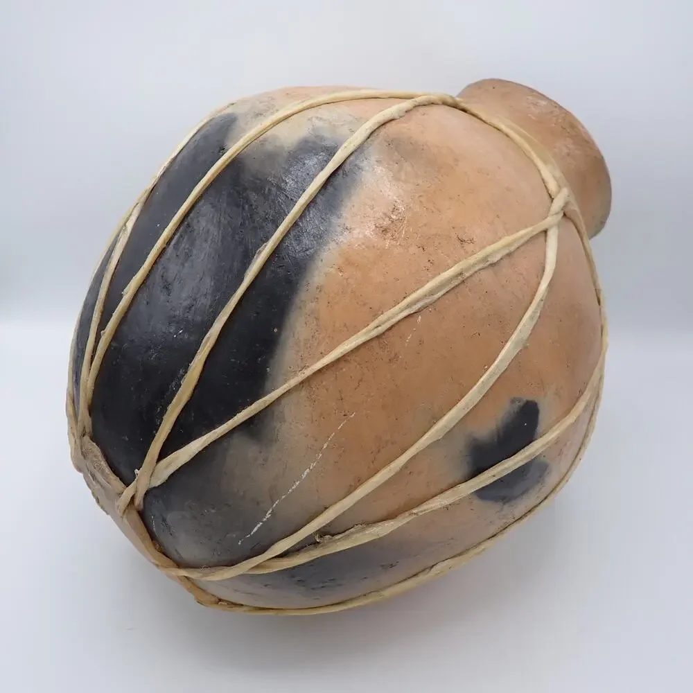 Large Rawhide Laced Clay Olla Tarahumara Style Southwest Pottery 14in